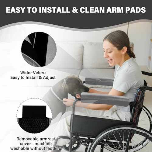 SPRING SEAON Wheelchair Armrest Covers (Pair) - Suede Velvet Memory Foam Accessories Pads for Wheelchair Arm Rest, Office Transport Chairs, Soft Support Cushion for Mobility Aids(Grey)