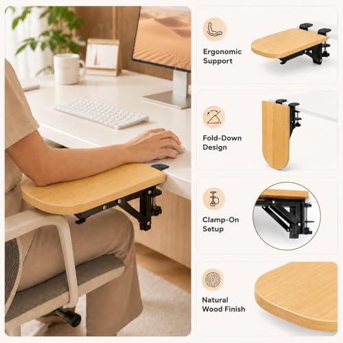 Ergonomic Arm Rest Tray – Desktop Extension Board with Detachable Wrist Pad, Foldable Elbow Support for Laptop & Keyboard, Home Office,Office Desk Accessories,Wireless Keyboard and Mouse,Desk