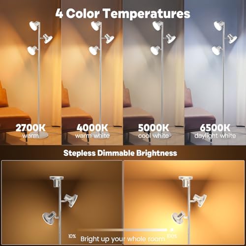 SIBRILLE 36W LED Tree Floor Lamp, Modern Dimmable Standing Lamp with Remote & Touch Control, 4 Color Temperatures, 3 Rotatable LED Light Floor Lamps for Living Room, Bedroom, Office