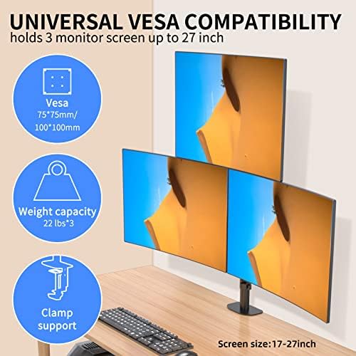 Pholiten Triple Monitor Stand for 13-27" LCD Desk Mount