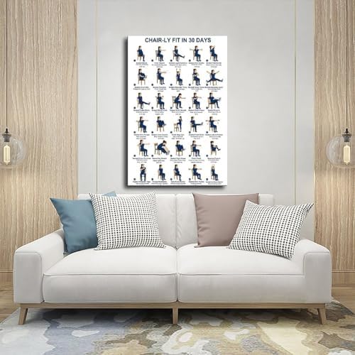 30 Day Chair Workout Challenge Seated Exercise Chart No Equipment Office Chair Routine Fitness Canvas Poster Bedroom Decor Room Decor Unframe 24x36inch