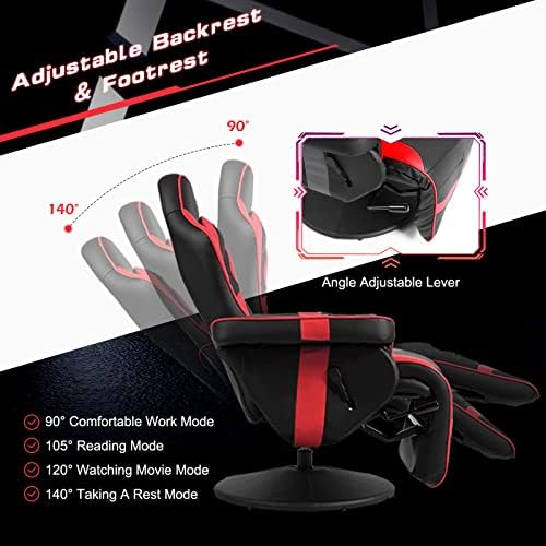GYMAX Gaming Chair with Footrest, Massage Video Game Chairs for Adults with Remote, Adjustable Backrest, Headrest, Cup Holder & Side Pocket, Ergonomic High Back Office Computer Chair (Red)