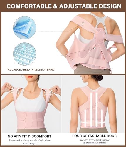 URSEXYLY Back Brace Posture Corrector for Women and Men, Breathable Shoulder Brace, Upper and Lower Back Pain Relief, Adjustable Full Back Support(Medium,Pink)