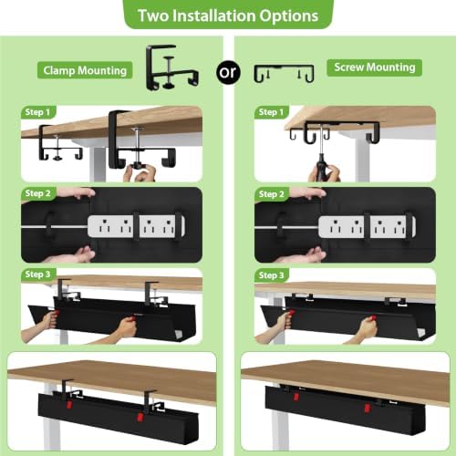 KEEGH Large No Drill Under Desk Cable Management Tray 36 in, Black