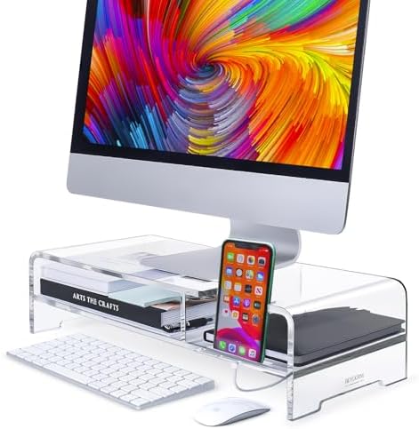 BEYGORM Acrylic Monitor Stand for Full Keyboard, 20" Wide 2-Tier