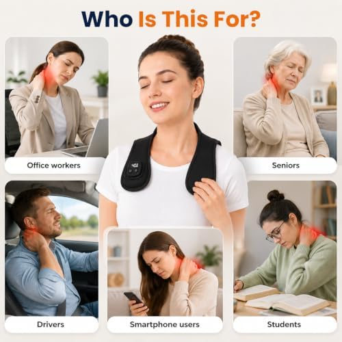 Cordless Electric Heating Pad for Neck & Shoulder, 5000mAh Rechargeable Neck Heating Pad with 3 Heat Levels 3 Time Settings, Portable Small Thin Mini Heated Neck Wrap (Black)