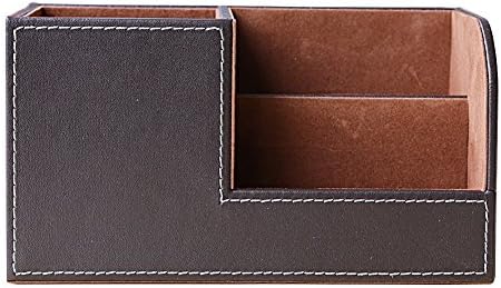 KINGFOM Desk Organizer Office Supplies Caddy Pu Leather Multi-function Storage Box Pen/Pencil,Cell phone, Business Name Cards Remote Control Holder Brown