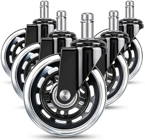 3" Office Chair Wheels for Casters Replacement Set of 5 - Office Caster Wheels for Carpet,Computer Chair Wheels,Smooth & Mute for Hardwood Floors and Mats. (Transparent)
