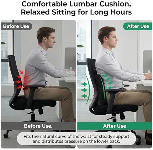 Lumbar Pillow for Car Seat and Office Chair, Classic Black