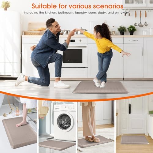 4/5 Inch Extra Thick Kitchen Mats for Floor,Non Slip Anti Fatigue Kitchen Rugs,Waterproof Stain Resistant Sink Mat,Cushioned Standing and Comfort Mats for Office (17"x28" Khaki)