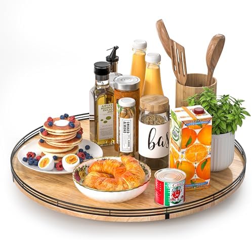 AMH 21-Inch Extra Large Farmhouse Oak Lazy Susan Organizer