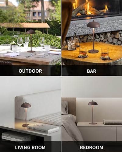 12" Cordless Table Lamps Set of 2, Brown Modern Portable Desk Lamp