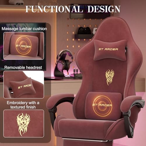 Soontrans Red Velvet Gaming Chair with Embroidery Design