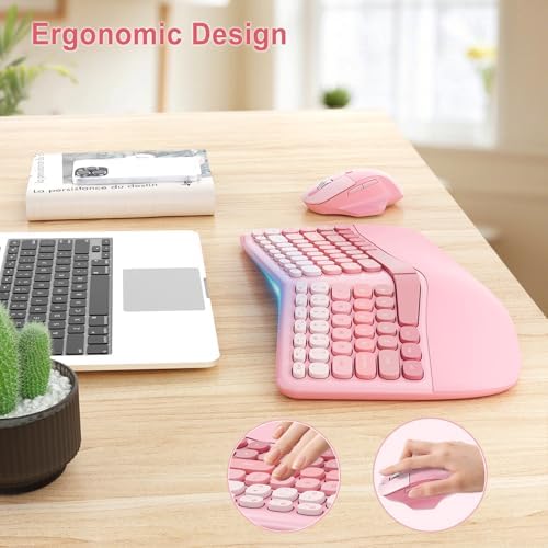 Ergonomic Wireless Keyboard Mouse, Gaming Typewriter Set with Wrist Rest