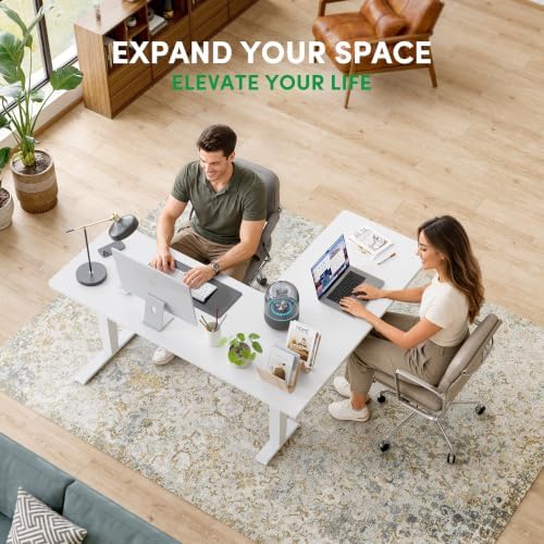 FEZIBO 63" x 55" L-Shaped Standing Desk - Adjustable Corner Desk L Shape, L-Shaped Adjustable Desk with Splice Board, L Shape Standing Desk, White