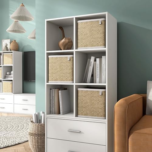 Homes: Inside + Out Apexa 6-Cube Storage Organizer Shelves, Stackable Wood Bookcase Fits Cubby Bins for Organization, Dorm Teen Room Decor & Home Office, White