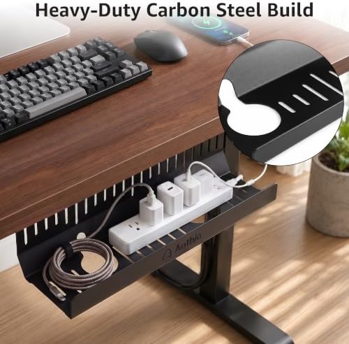 Aothia Under Desk Cable Management Tray (16.5 in, Metal, Black)