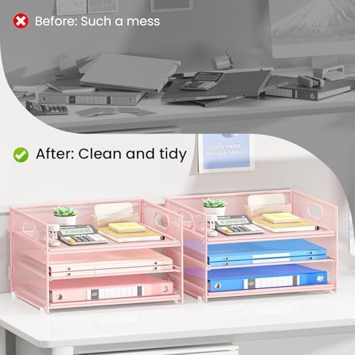 Paper Tray Pink Desk Organizer for Desk,2P-3 Tier Pink File Organization