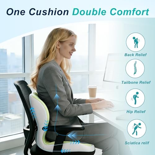 Seat Cushion for Office Chair, Ergonomic Cushion with Lumbar Support Pillow