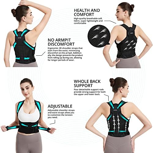 SHAPERKY Posture Corrector for Women for Support: Back Brace for Full Back Support - Adjustable Shoulder Straightener for Women and Men (Black, Small)