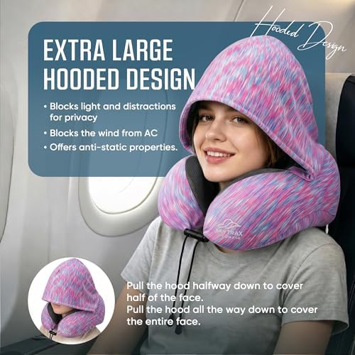 SkytraxComf® Travel Neck Pillow with Hood for Privacy on Long Flights