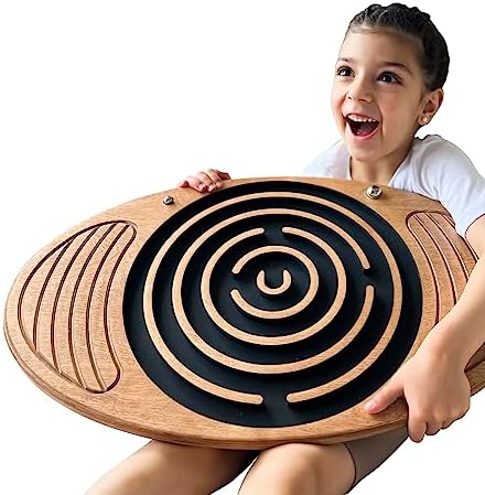 Wooden Balance Board with Labyrinth Maze 23"x14" – Core Strength & Coordination Trainer for Physical Therapy, Fitness & Rehabilitation | Natural Beech Wood, Holds 400 lbs