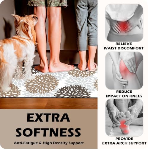 Cushioned Anti-Fatigue Kitchen Mats for Floor – Non-Slip Waterproof Memory Foam Runner, Extra Wide & Long, Comfortable Standing Mat for Kitchen, Sink, Office, Laundry, Brown Gray