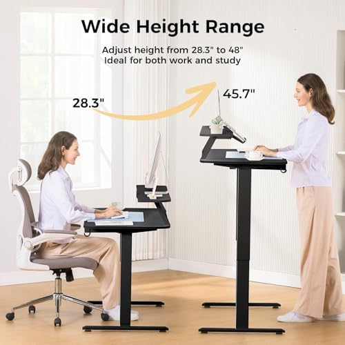 COMHOMA Electric Standing Desk with Drawers, 55 x 24 Inch Sit Stand up Desk with Monitor Stand, Laptop Stand, Height Adjustable Home Office Computer Desks with Memory Preset Controller (Black)