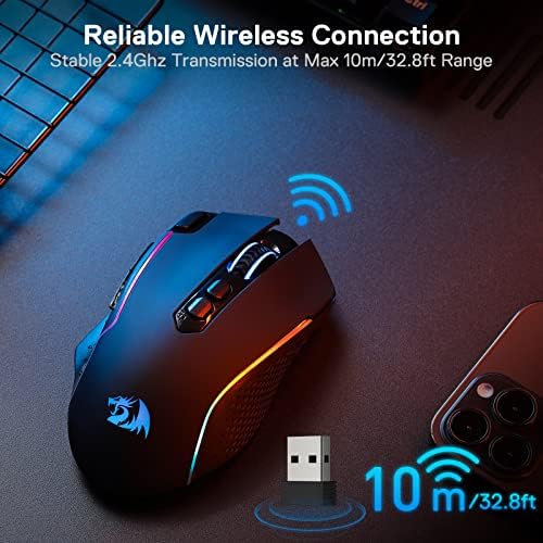 Redragon M810 PRO Wireless RGB Gaming Mouse 10000 DPI Remapping Keys
