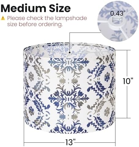 AELS Vintage Lamp Shades Set of 2, Blue and Gray Fabric Drum Lampshades for Table or Floor Lamps, 13x13x10 Medium Size (Spider Fitter), Easy Assembly Required