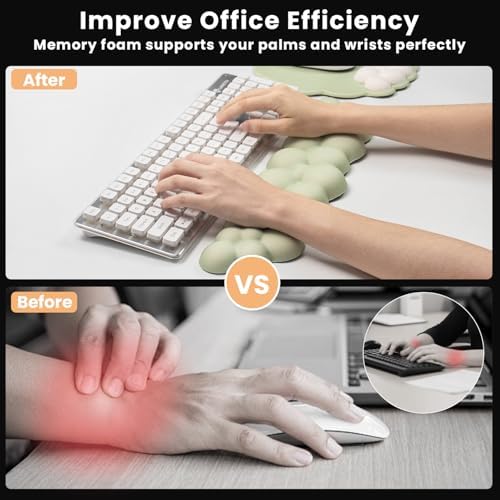 2 in1 Cloud Wrist Rest for Keyboard and Mouse Pad Set-Memory Foam,Green