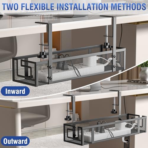 Under Desk Cable Management Tray, GZOKMOG 15.75" No Drill Cable Management,