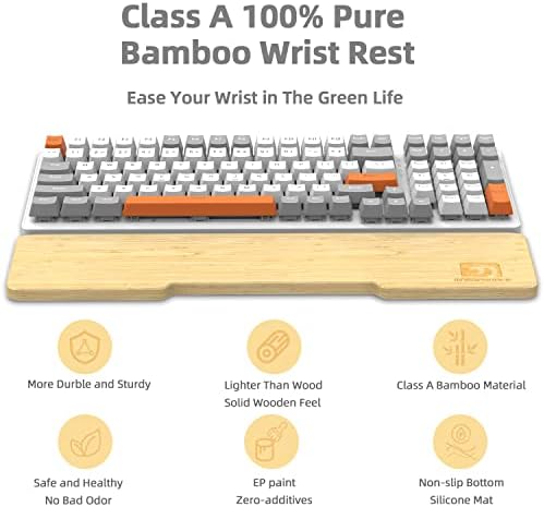 MANBASNAKE Ergonomic Bamboo Wrist Rest for Mechanical Keyboard, White, Minimalist Style, Hard Wrist Rest for Easy Typing and Pain Relief, Anti-Slip Keyboard Rest for Laptop/PC Gaming/Mac (98-Key)