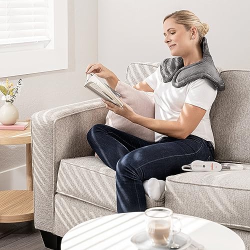 Sunbeam Heating Pad for Neck and Shoulder Pain Relief with Auto Shut Off and Moist Heating Option 22 x 14 Grey