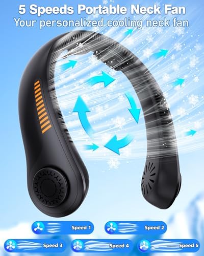 Portable Neck Fan - Rechargeable Personal Fan with Neck Support, 5000mAh, 5-Speed Quiet, Lightweight Long Lasting Bladeless Fan, Wearable Cooling Fan for Hot Flashes, Travel, Gifts for Men Women