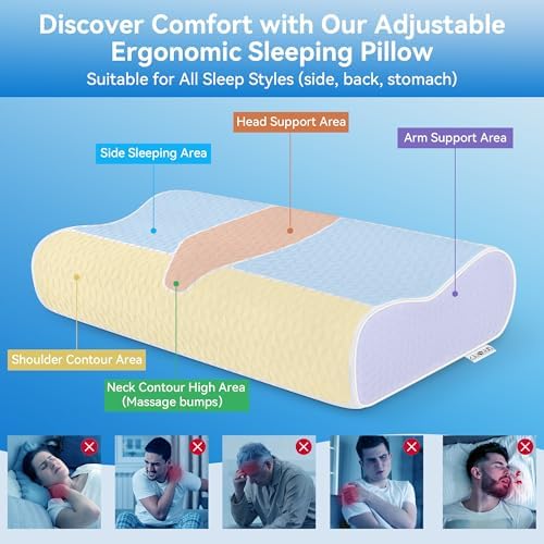 Cervical Neck Pillow King Size - Cooling Adjustable Sandwich Dynamic Memory Foam Pillows for Sleeping, Contour Pillow Ergonomic Orthopedic for Side, Back & Stomach Sleepers Soft, White