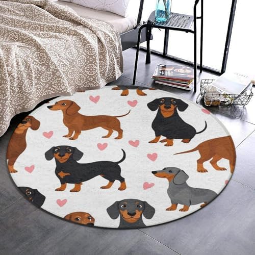 Soft Round Yoga Carpet, Large Home Decor Mat, Non Slip Machine Washable Kitchen Office Circle Rug Cute Dachshund Wiener Dog