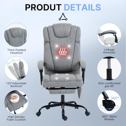 Massage Office Chair with Heat Reclining High Back Desk Chair