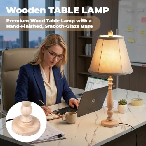 LALISU Farmhouse Table Lamps Rustic Bedroom Lamps 24.41" Wood Bedside Lamp