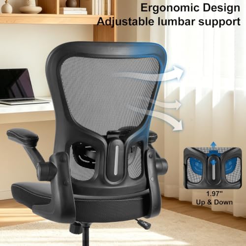 Drafting Chair Tall Office Chair 300lbs Ergonomic Standing Desk Chair with Lumbar Support and Adjustable Footrest Ring, Comfy Mesh Rolling Chair with Flip-up Armrests, Black