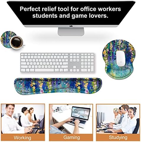 ArtSo Mouse Pad Keyboard Wrist Rest Support Ergonomic, Upgraded Cushion Mousepad Gel Memory Foam Non-Slip Rubber Base Pain Relief & Easy Typing for Home,Office, Oil Painting Flowers
