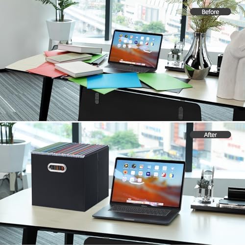Oterri Portable Collapsible Cardboard File Box with Handle for Letter-Size (Black, Letter Size - 2 Pack-Large)