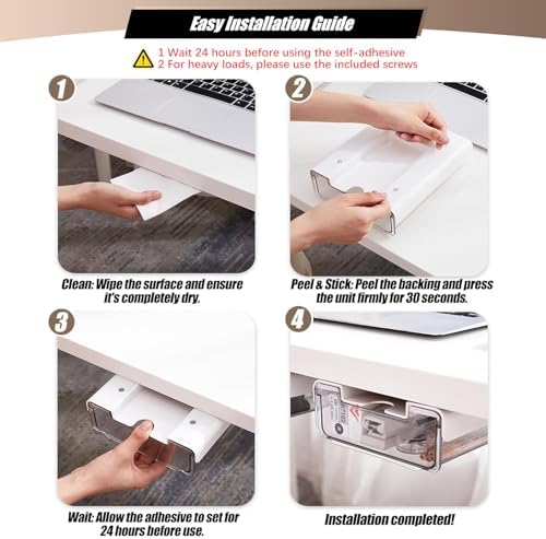 TooCust 2 Pack Under Desk Storage Drawers Slide Out-Drill-On or Self-Adhesive,Large&Medium Drawer Under Desk Organizer Under Table Drawer for Home Office School Organization and Storage