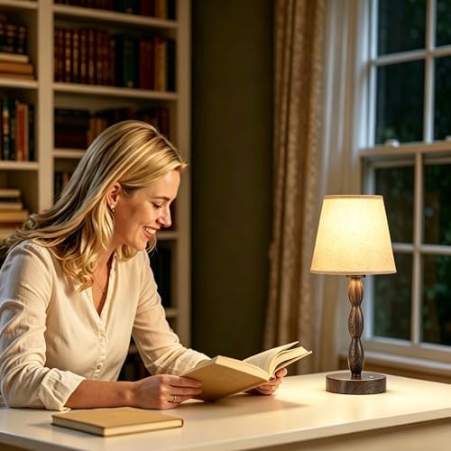 CASTLELIFE Rechargeable Cordless Table Lamp, 5000mAh Battery Powered Touch Desk Lamp, 3-Level & Stepless Dimmable Night Light, Portable Bedside Lamp for Bedroom, Outdoor, Bulb Included, Walnut Grain