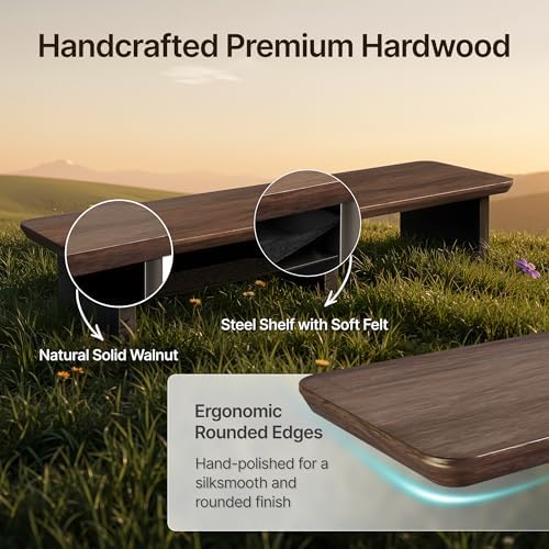 PEGZONE 31.5" Dual Monitor Riser, Metal Shelf Wooden Desk Organizer