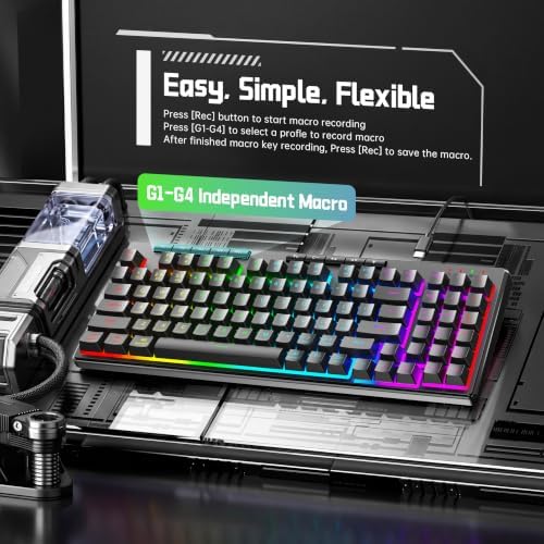 Redragon K517 Pro Wired Gaming Keyboard, RGB Backlit, Mechanical Feel 94 Keys Computer Keyboard with 4 Macro Keys, Number Pad, Anti-Ghosting, 4000mAh Battery for Win/MAC, PS4/5