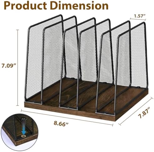 LEKETREE Desk File Organizer, 5-Section Upright File Sorter, Vertical File Folder Holder, Mesh Metal Wood Office Desktop Organization for Document, Magazine, Books and more (Wood and Black)