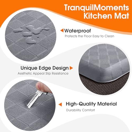 4/5 Inch Extra Thick Kitchen Mats for Floor,Non Slip Anti Fatigue Kitchen Rugs,Waterproof Stain Resistant Sink Mat,Cushioned Standing and Comfort Mats for Office (17"x39" Grey)