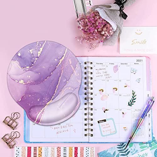 Ergonomic Mouse Pad with Wrist Support, Cute Round Mouse Mat, Non-Slip Rubber Base Mousepad for Laptop, Office School Mouse Pad Easy Typing & Pain Relief, Purple Marble
