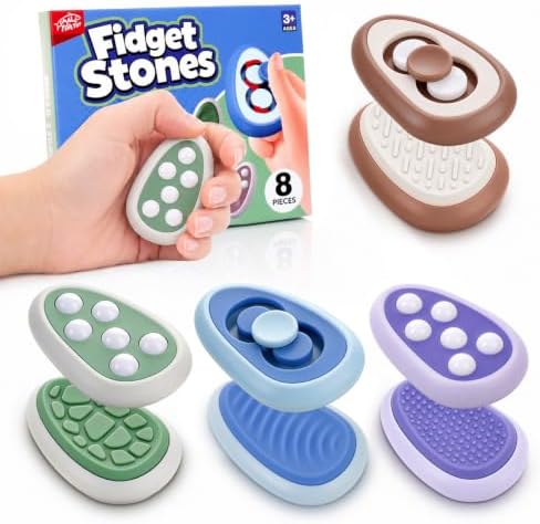 Fidget Toys Adults Stress Relief: 8 Pack Dual-Sided Fidget Stones - Sensory Calming Desk Toys - Pocket Hand Fidgets for Tension Relief, Work & Travel - Gifts for Coworkers & Friends